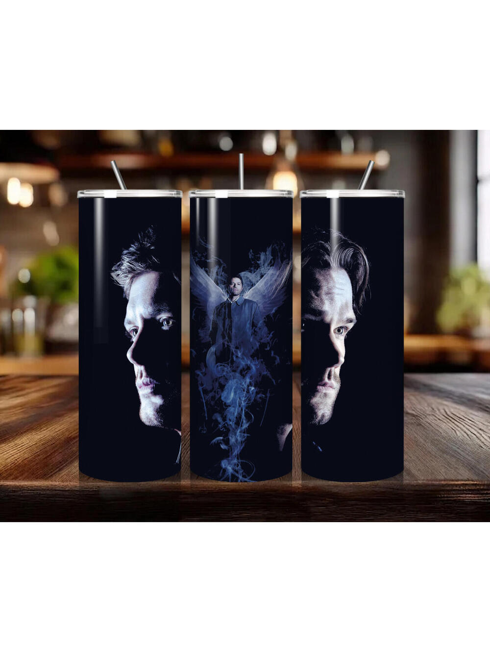 20 oz Supernatural Stainless Steel Tumbler with Lid, Straw - Silhouette